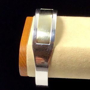 Sterling Silver Cuff Bracelet Two Tone Vintage Signed WEH 24.3g 7.25”
